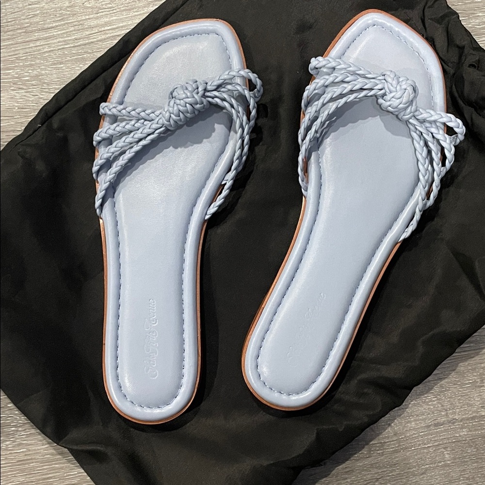 Saks Fifth Avenue Pale Blue Braided Slide Sandals